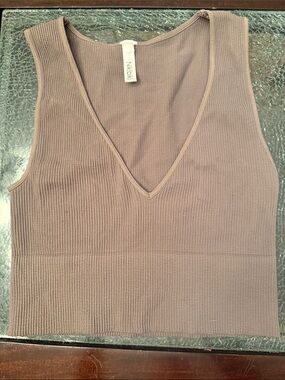 Nikibiki Ribbed V-Neck Crop Tank Top - Taupe Brown